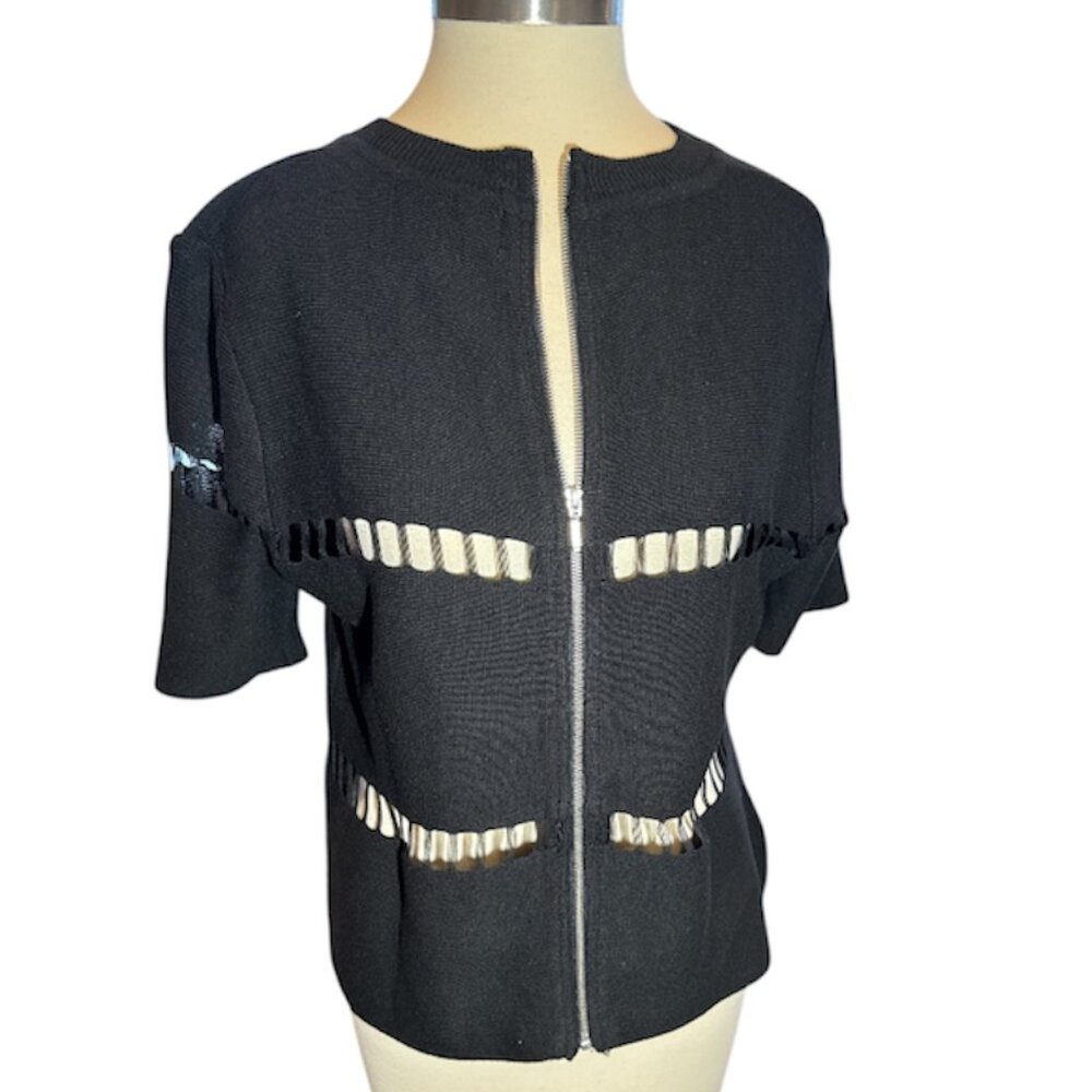 Cut Out Short Sleeve Cardigan Zip Up Sweater Top